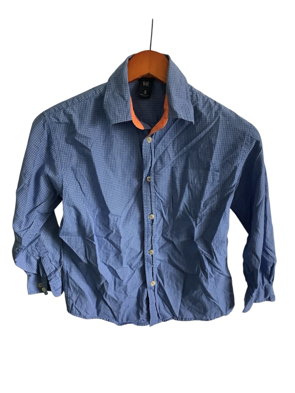 Medium Gap Kids Blue and White Checked Button Up Shirt